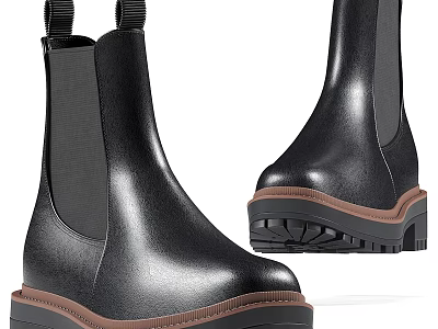 Black Leather Modern Boots With Thick Brown Sole And Elastic Side Panel 3d model