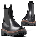 Black Leather Modern Boots With Thick Brown Sole And Elastic Side Panel 3d model
