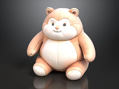 Cute Chubby Stuffed Bear With Light Pink White Fur Round Ears Adorable Face Sitting Pose 3d model