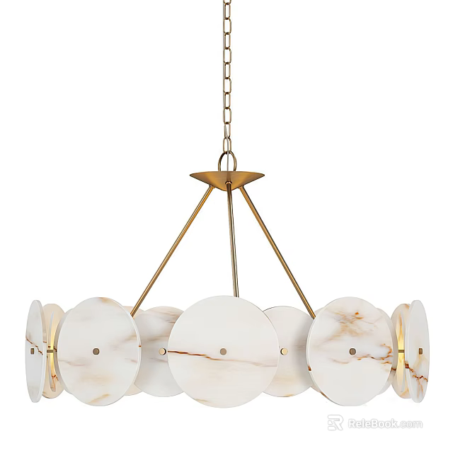 Modern Hanging Chandelier With Gold Metal Frame And Multiple Round Marble Shades 3d model 