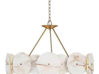 Modern Hanging Chandelier With Gold Metal Frame And Multiple Round Marble Shades 3d model