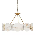 Modern Hanging Chandelier With Gold Metal Frame And Multiple Round Marble Shades