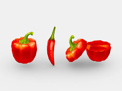 Fresh Red Bell Peppers And Chili Pepper Whole And Sliced Vegetables 3d model