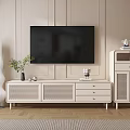 Modern White TV Stand with Light Wall Wooden Floor and Decorative Storage Cabinet