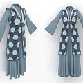 Elegant Women's Long Vest With Dark Blue Hexagonal Pattern And Light Blue Long Sleeves Dress