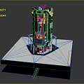 Dark Green Vertical Industrial Machine On White Square Platform With Control Panel