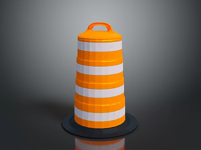 Orange And White Striped Traffic Barrel With Orange Handle And Black Base 3d model