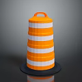 Orange And White Striped Traffic Barrel With Orange Handle And Black Base