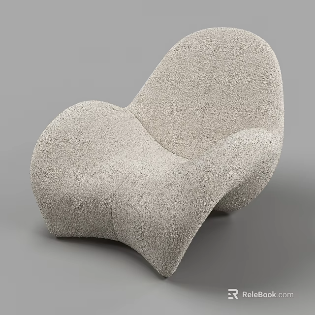 Modern Design Single Sofa With Textured Beige Fabric And Unique Curved Shape 3d model 