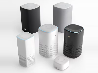 Modern Smart Home Audio Speakers With Various Colors Shapes And Sleek Designs 3d model