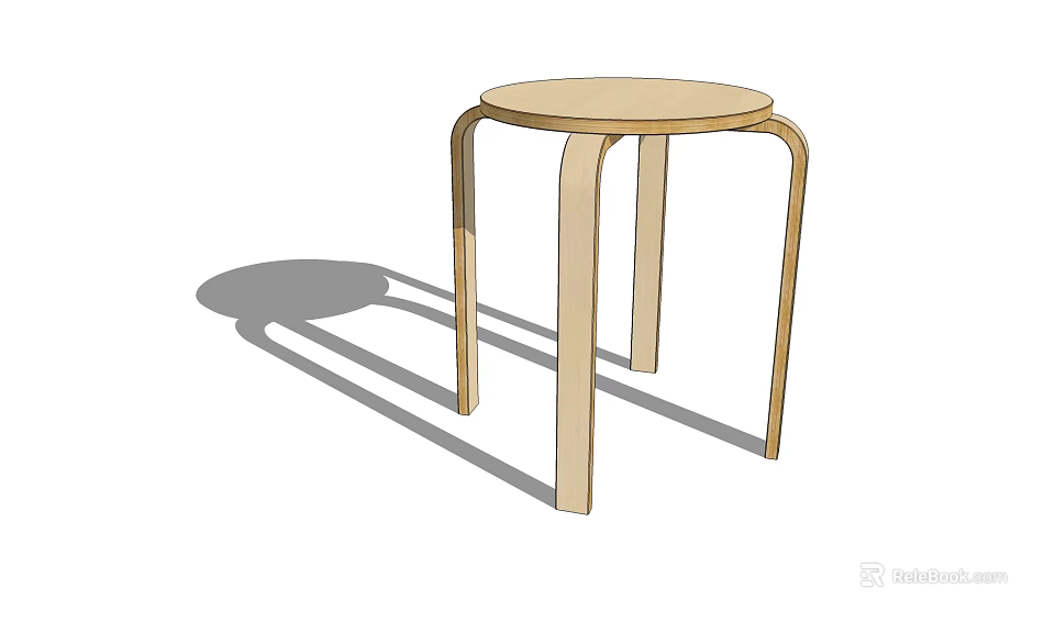 Modern Simple Design Wooden Stool With Round Top And Curved Legs 3d model 