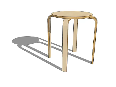Modern Simple Design Wooden Stool With Round Top And Curved Legs 3d model