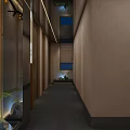 Modern Restaurant Interior With Waterfall Wall Green Plants Stones And Glass Partition
