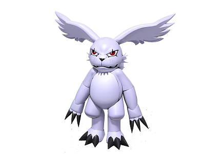 White Plush Doll With Wings Red Eyes Black Claws And Unique Design 3d model