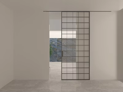 Modern Grid Sliding Door Design With Black Frame In White Room And Marble Floor View 3d model