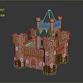 Detailed Stone Brick Castle Model With Multiple Towers And Blue Roofs 3d model