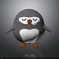 Cute Cartoon Penguin With Gray Body White Belly Orange Beak Feet And Closed Eyes