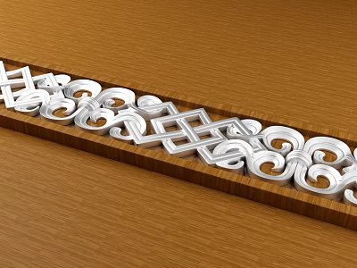 Silver Decorative Carvings Strip on Wooden Background with Geometric and Curly Patterns 3d model