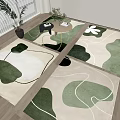 Square Rugs With Green Beige Abstract Patterns In Modern Living Room With Wooden Floor And Plants