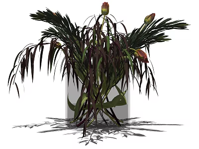 Elegant Square Vase With Green Leaves And Colorful Flower Buds For Home Decor 3d model