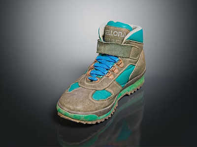 High Top Elliot Shoes Gray Blue Green Sneakers With Green Sole 3d model