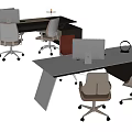 Modern Office Desk With White Rolling Chairs Gray Cabinet And Computer Monitor