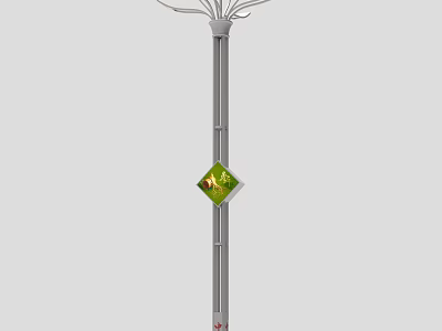 Outdoor Light Lamp Post With Diamond Shaped Green Panel And Top Light Fixtures 3d model