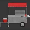 Playland Food Cart with Red Awning Silver Body Serving Window and Wheels