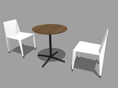 Modern Round Wooden Dining Table With White Chairs And Black Legs 3d model