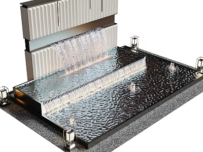 Modern Waterfall Wall Structure With Flowing Water And Shallow Decorative Pool Lights 3d model