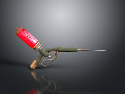 Red Canister Household Tool With Green Long Rod And Metal Nozzle 3d model
