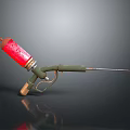 Red Canister Household Tool With Green Long Rod And Metal Nozzle