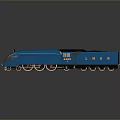 Blue Streamlined Train With Shiny Surface Reflective Finish And Detailed Wheels On Gray Background