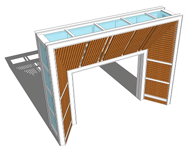 Modern Arched Doorway Design With Wooden Slats And Glass Top Panels 3d model