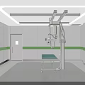 Modern Operating Room Interior Featuring White Walls Green Stripes Operating Table And Medical Equipment