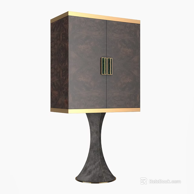 Dark Wood Entryway Side Cabinet With Gold Hardware And High Leg Base 3d model 