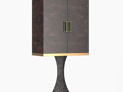 Dark Wood Entryway Side Cabinet With Gold Hardware And High Leg Base 3d model