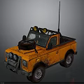 Orange Off Road Pickup Truck With Muddy Exterior Spotlights And Antenna