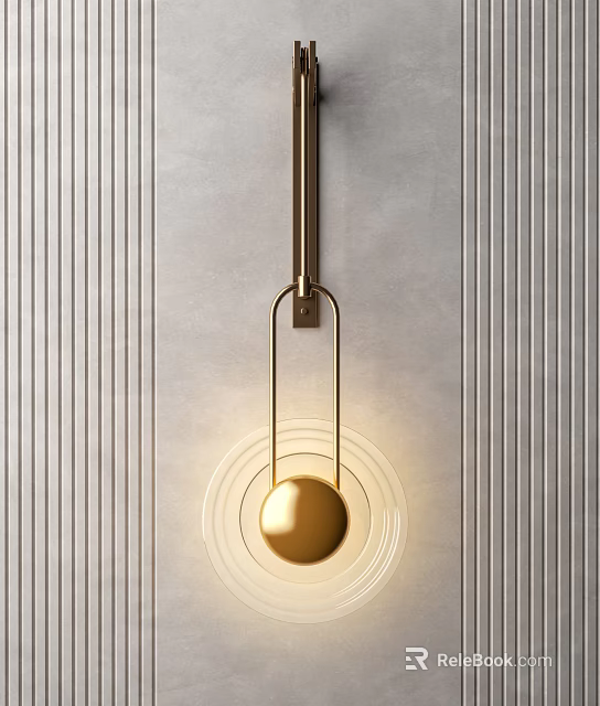 Modern Luxury Wall Lamp With Golden Sphere And Transparent Ring Against Vertical Striped Wall 3d model 