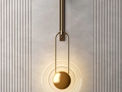 Modern Luxury Wall Lamp With Golden Sphere And Transparent Ring Against Vertical Striped Wall 3d model
