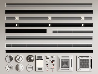 Modern Air Conditioner Vents With Various Linear Circular Grille Designs And Covers 3d model