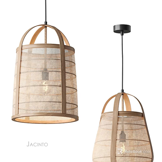 Modern Minimalist Pendant Lights With Wooden Frame And Linen Shade For Interior Decor 3d model 