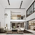 Elegant Modern Duplex Living Room With High Ceiling And Floor To Ceiling Windows 3d model