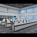 Modern Monitoring Room With Multiple Computers Desks Ergonomic Chairs Large Display Screen And Observation Windows