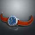 Stylish Everyday Wristwatch With Blue Dial Brown Leather Strap And Silver Case