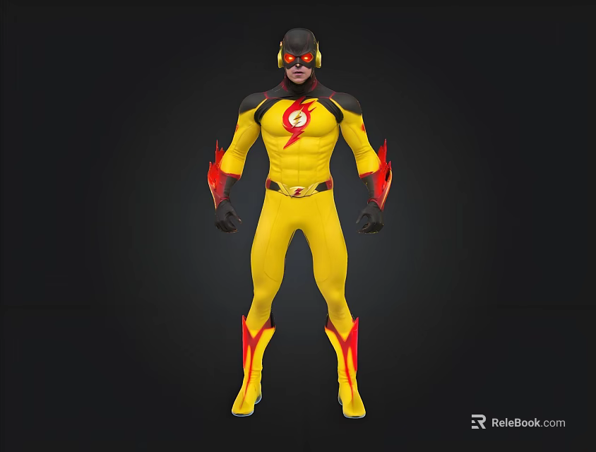 Flash Superhero Yellow Costume With Red Lightning Accents And Full Body Design 3d model 