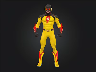Flash Superhero Yellow Costume With Red Lightning Accents And Full Body Design 3d model