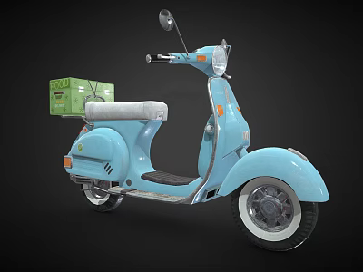 Light Blue Classic Scooter With Green Box On Rear Seat And White Wheels 3d model