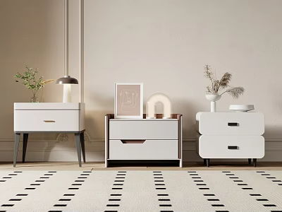 Modern White Nightstands With Table Lamp Green Plant Picture Frame And Dried Flowers 3d model