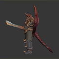 Mythical Warrior Fantasy 3D Model With Fiery Red Wings Ornate Armor And Dual Blades